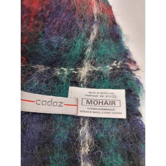 Cadaz Mohair and Wool Blend Tartan Plaid Scarf 70x9 Made in Scotland Green & Red - Picture 6 of 8